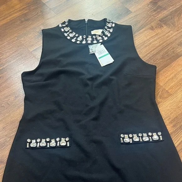 NWT - Michael Kors - Chic Black Sleeveless Dress with Jewel Accents - Picture 6 of 11